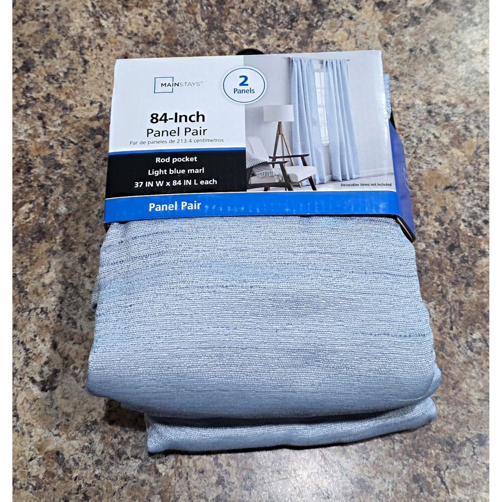 Mainstays Light Blue Textured Rod Pocket Curtain Panels 2pk 37x84 in